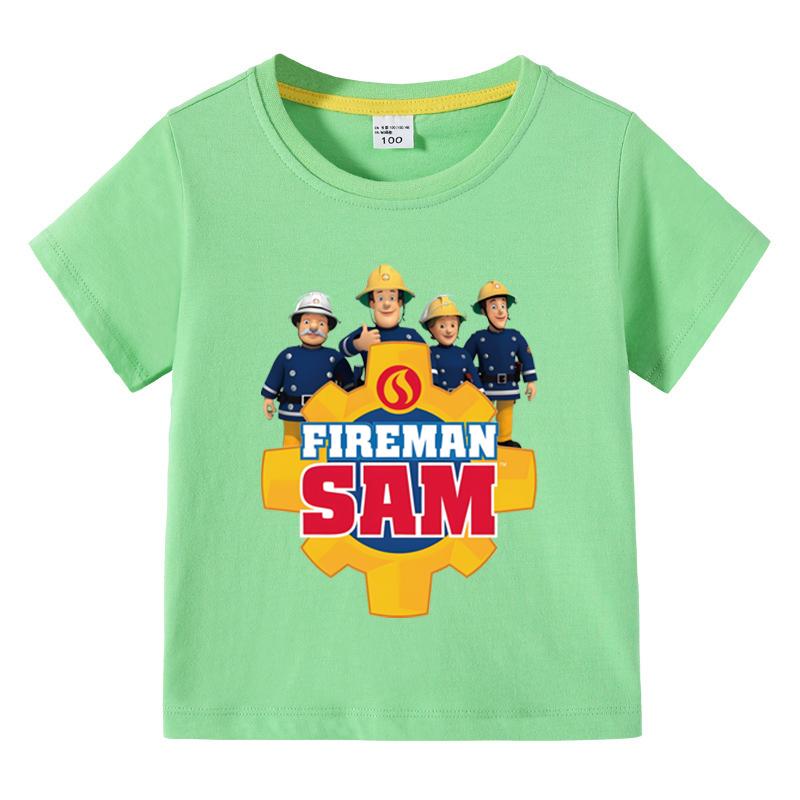 Anime Kids Tee Shirts Fireman Sam Graphic T Shirt for Boys Clothing Pop Hot Sale Girls Short Sleeved Tshirt Funny Kid y2k Tops