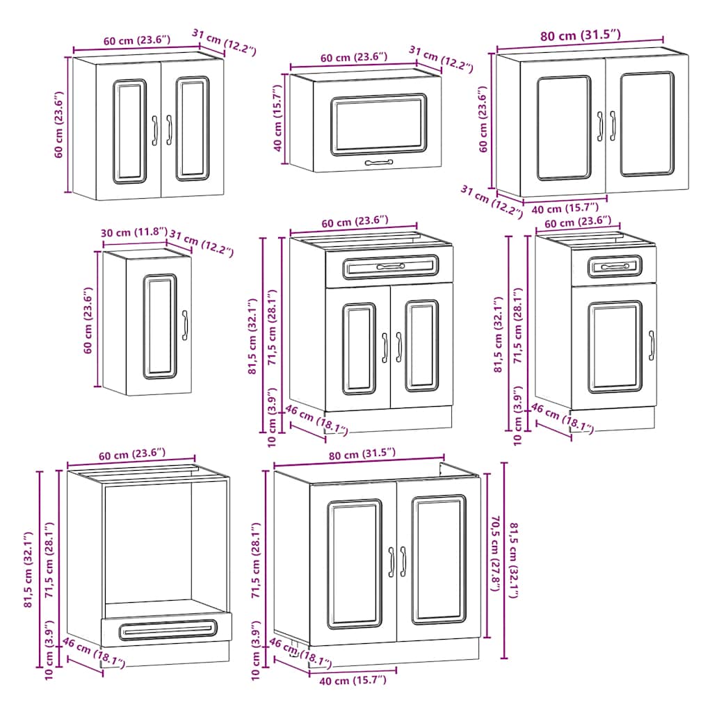 8 Piece Kitchen Cabinet Set Kalmar Grey Sonoma Wood Based Panel