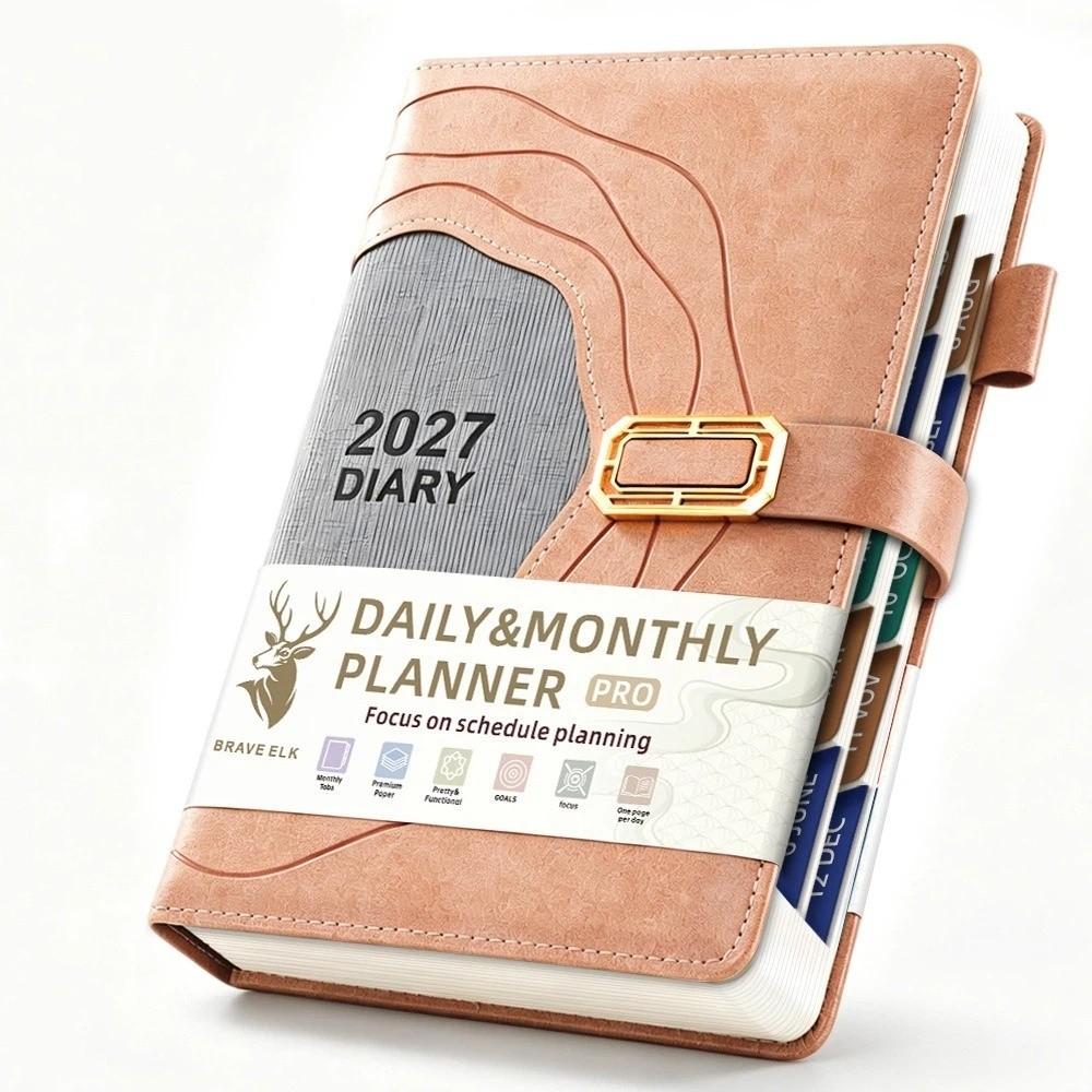 Hardcover Portable Daily Planner PU Leather Cover Agenda Planning Notebook Self-discipline
