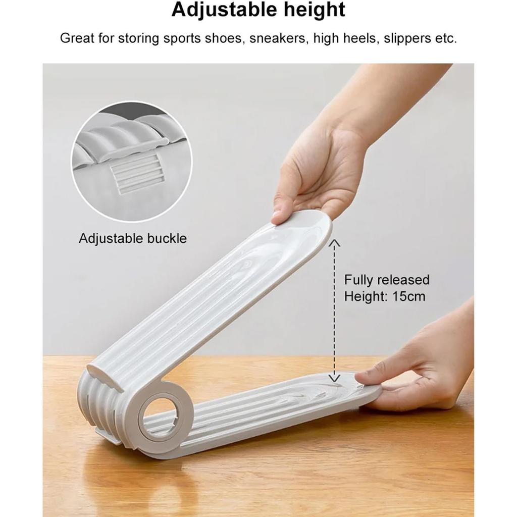Органайзер с отделениями для обуви, регулируемая двухслойная стопка для обуви, четырехпозиционная конструкция с регулируемой высотой, компактный держатель для хранения обуви