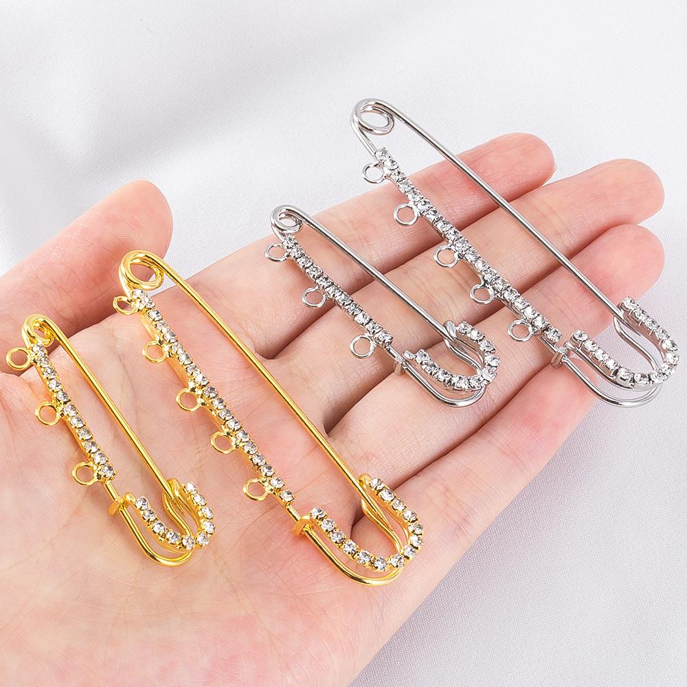 5pcs Rhinestone Large Safety Pins Crystal Brooch with 3/4/5 Loops for DIY Blankets Skirts Knitted Fabric Crafts Jewelry Findings
