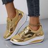 Fashion Spring Gold Mesh Casual Shoes Breathable Lace-up Wedge Platform Sneakers Women Shoes Comfortable Sports Silver Tennis Shoes