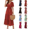 Women's V-neck High Waist Tie Dress Ball Long Short Sleeve Dress Holiday Travel Dress
