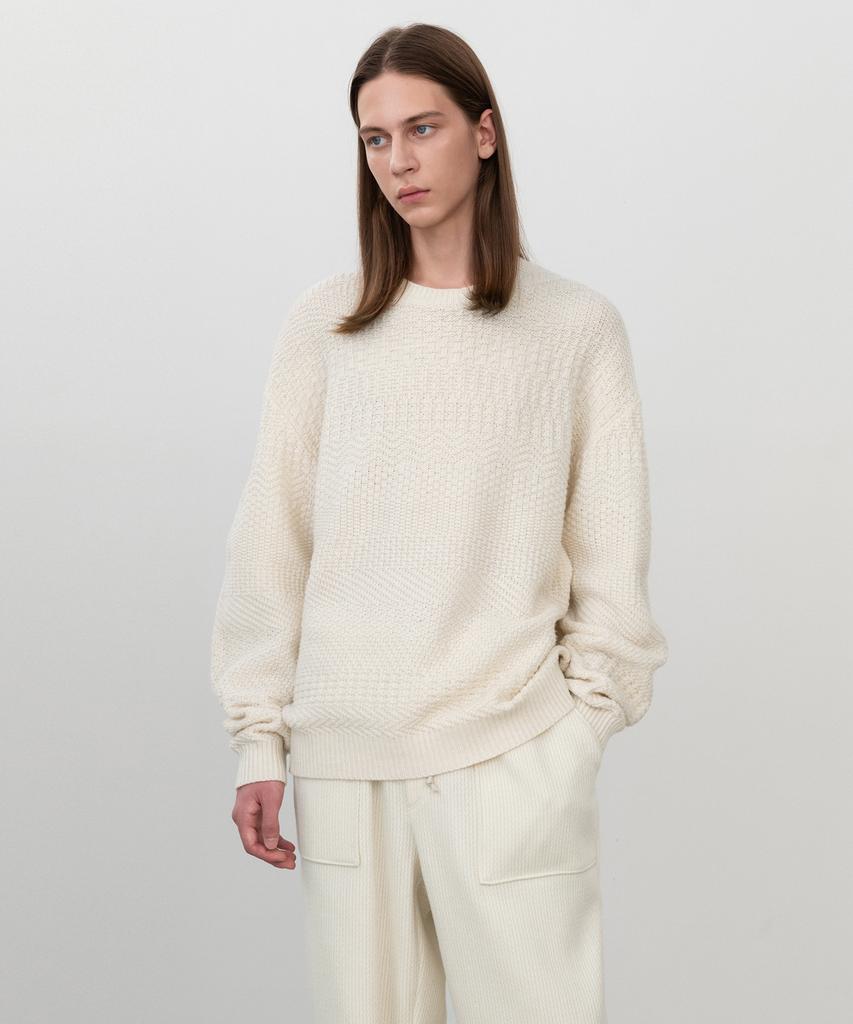 INSILENCE Mix Pattern Crew Neck Knit Ecru