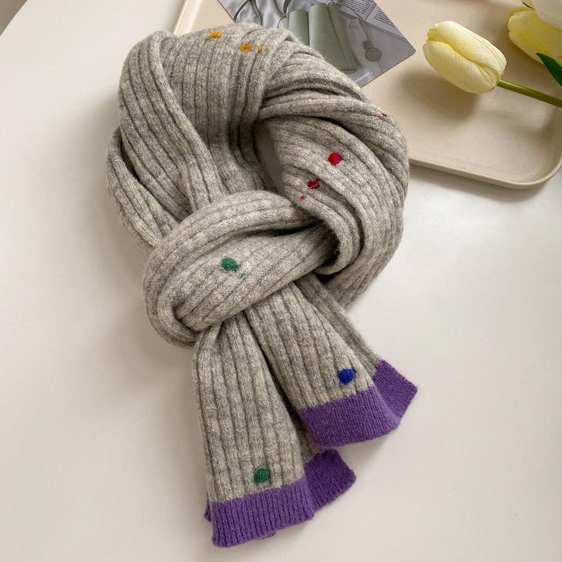 Wool Knitted Wool Scarf Winter Girls New High-end Versatile Scarf Neck Protection Beige