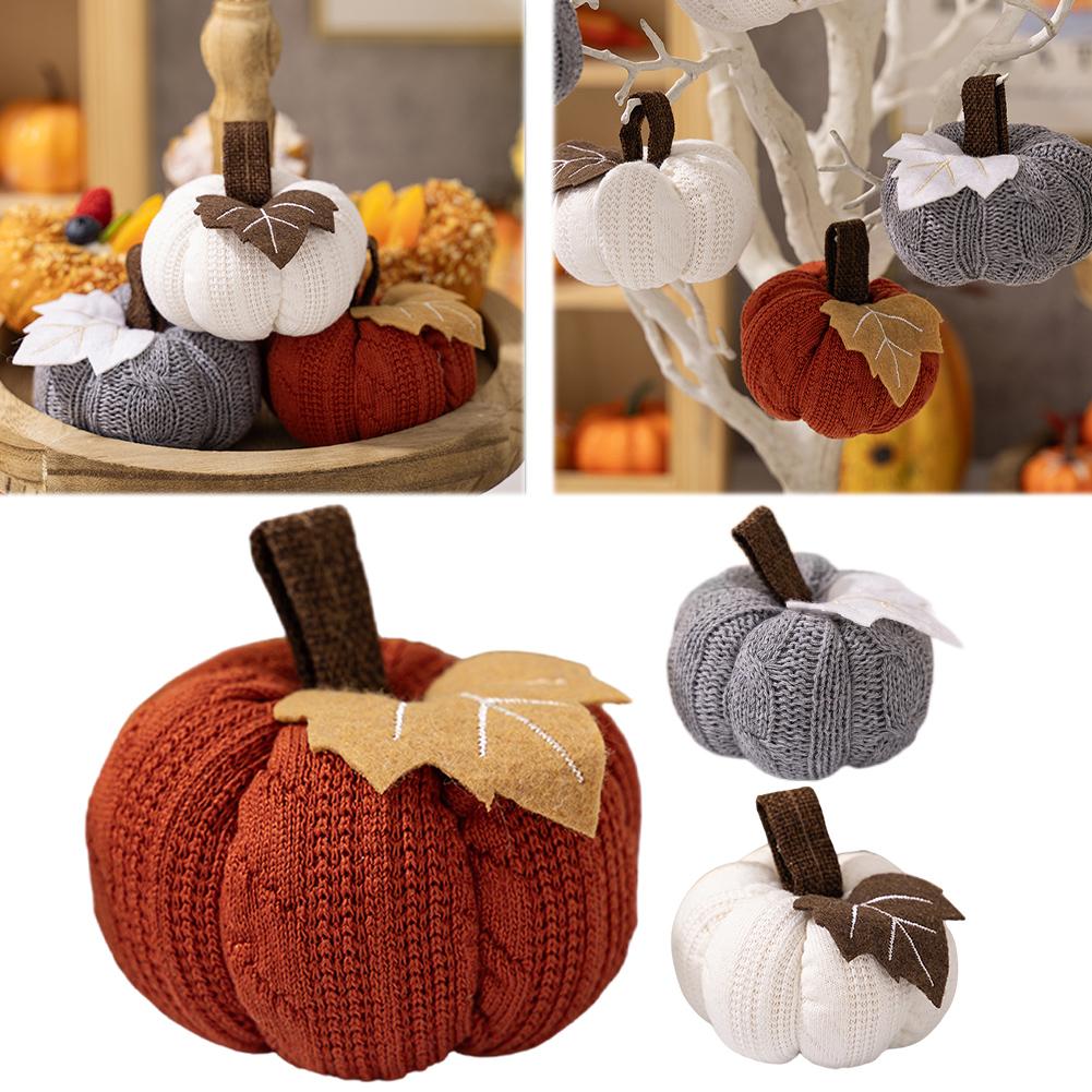 Faux Fall Decorative Crochet Pumpkins for Rustic Farmhouse Thanksgiving Harvest Halloween Table Centerpiece Mantel Kitchen Decor