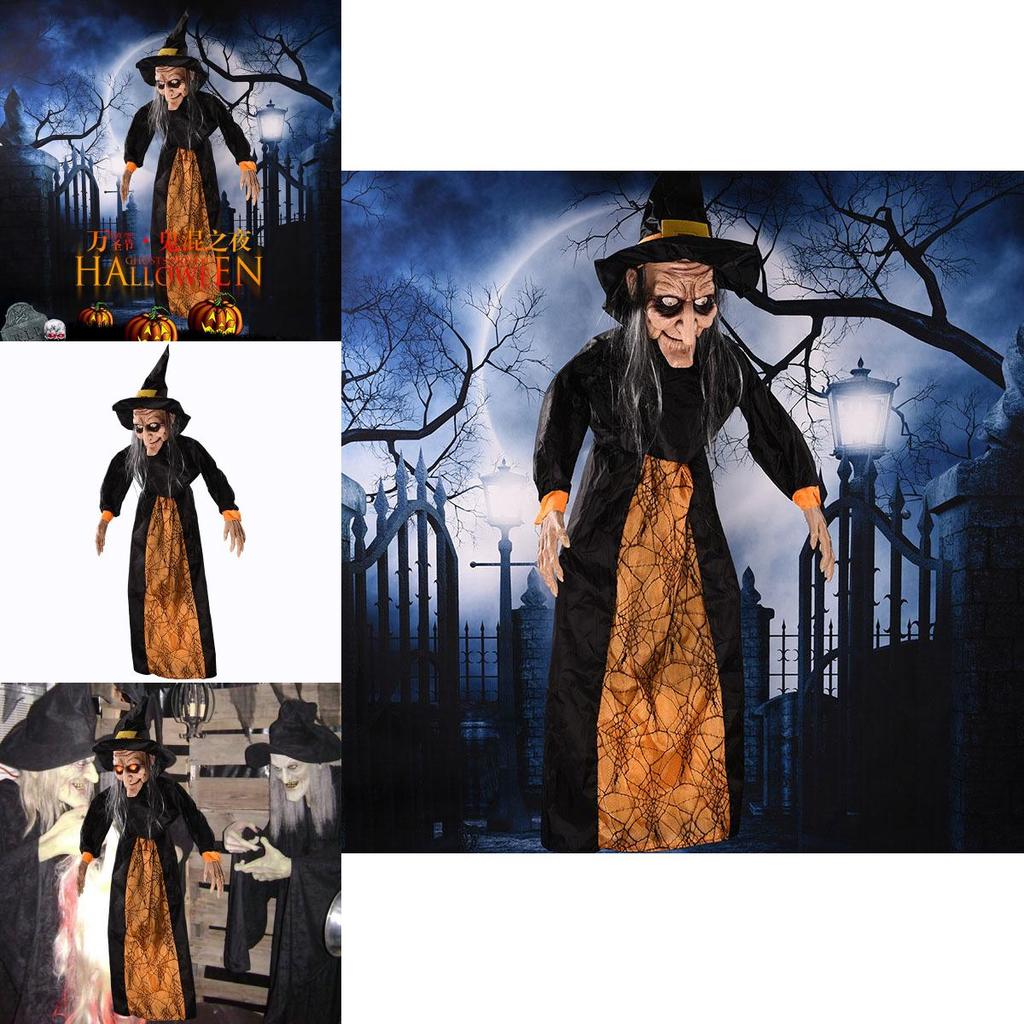 Реалистичная подвесная ведьма для Хэллоуина со жутким смехом и светодиодными глазами