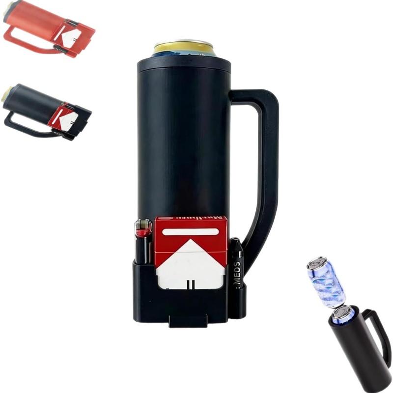 Tactical Reload Can Holder, Magazine Style Insulated Beer Can Cooler with Lighter & Cigarette Storage, Novelty Tactical Beer Mug