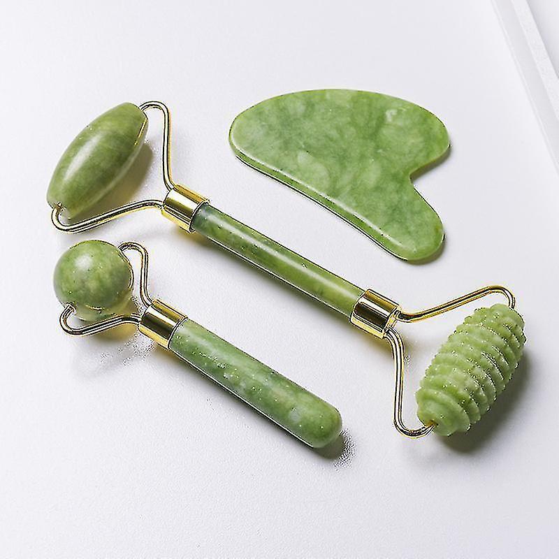 3 In 1 Facial Massage Roller Guasha Board Kit Double Heads Jade Stone Face Lift Skin Relaxation Slim