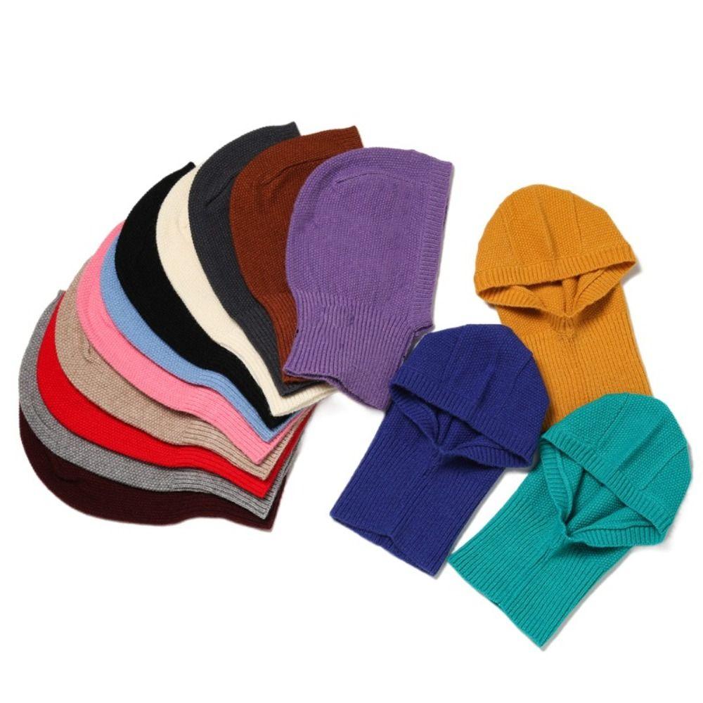 Solid Color Balaclava Hat Windproof Neck Collar Beanies Cap Fashion Knitted Hooded Cap Girl