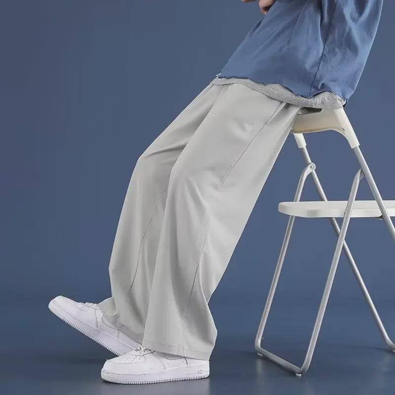 Мужские летние легкие быстросохнущие брюки Ice Silk Wide-Leg - повседневные, свободные спортивные брюки