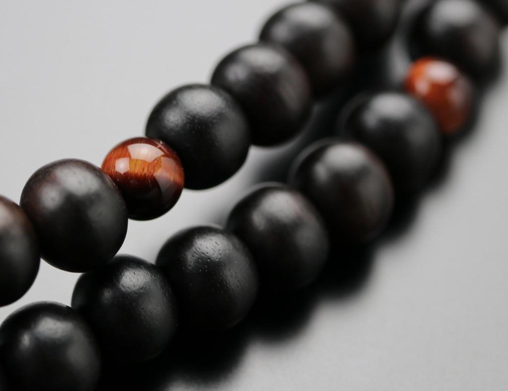 nenju dot com Soto Sect Prayer Beads for Men Shakuni Striped Ebony Blue Tiger Eye Stone Tiger Eye Stone Red Tiger Eye Stone Genuine Silver Ring String