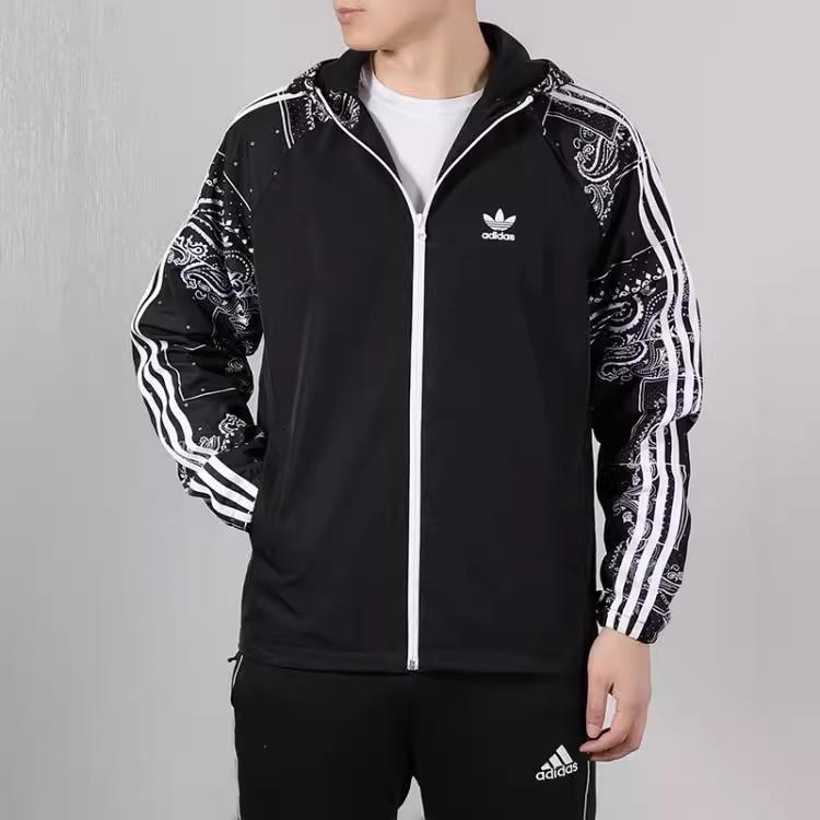 adidas Оригинальная Бандана с Принтом Цветок Кешью Удобная Тканая Куртка с Капюшоном и Длинным Рукавом Мужская куртка Черная DX4232