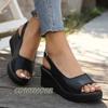 Fashion Women Solid Color Platform Sandals Ankle Buckle Strap Soft Sole Casual Summer Shoes Peep Toe Wedge Shoes Fashion Outdoor Comfort