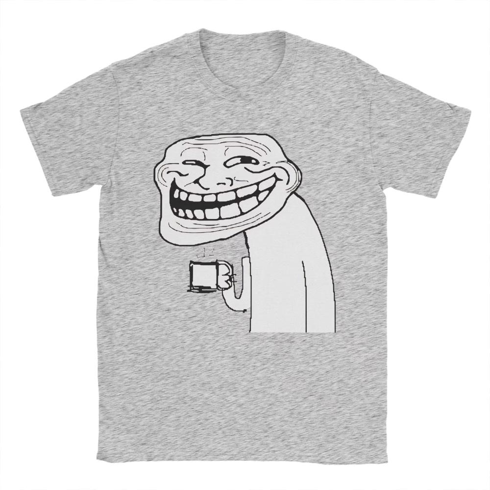 Футболка с мемом Trollface и кофе для мужчин и женщин, повседневная, из чистого хлопка, с круглым вырезом, коротким рукавом, с принтом, мужские футболки, классические топы