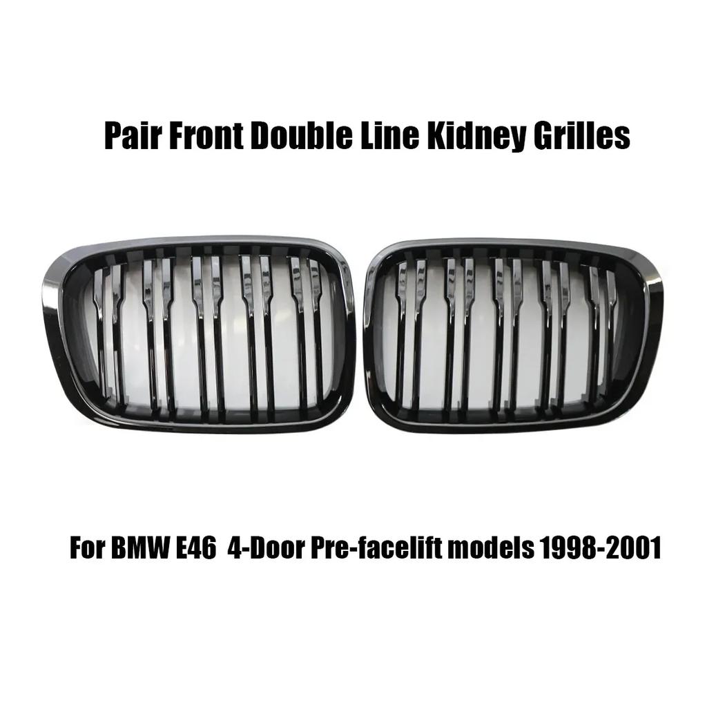Pair Car Front Bumper Kidney Grill Grille Glossy Black Racing Grills For BMW 3 Series E46 4-Door 4DR 1998 1999 2000 2001