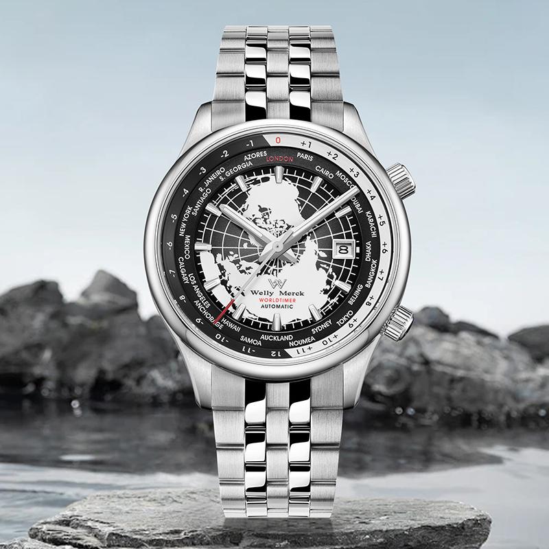 WM Watch Японские механические мужские часы с высококачественным сапфировым стеклом Мировое время Аутентичный бренд Welly мужские часы-WM057