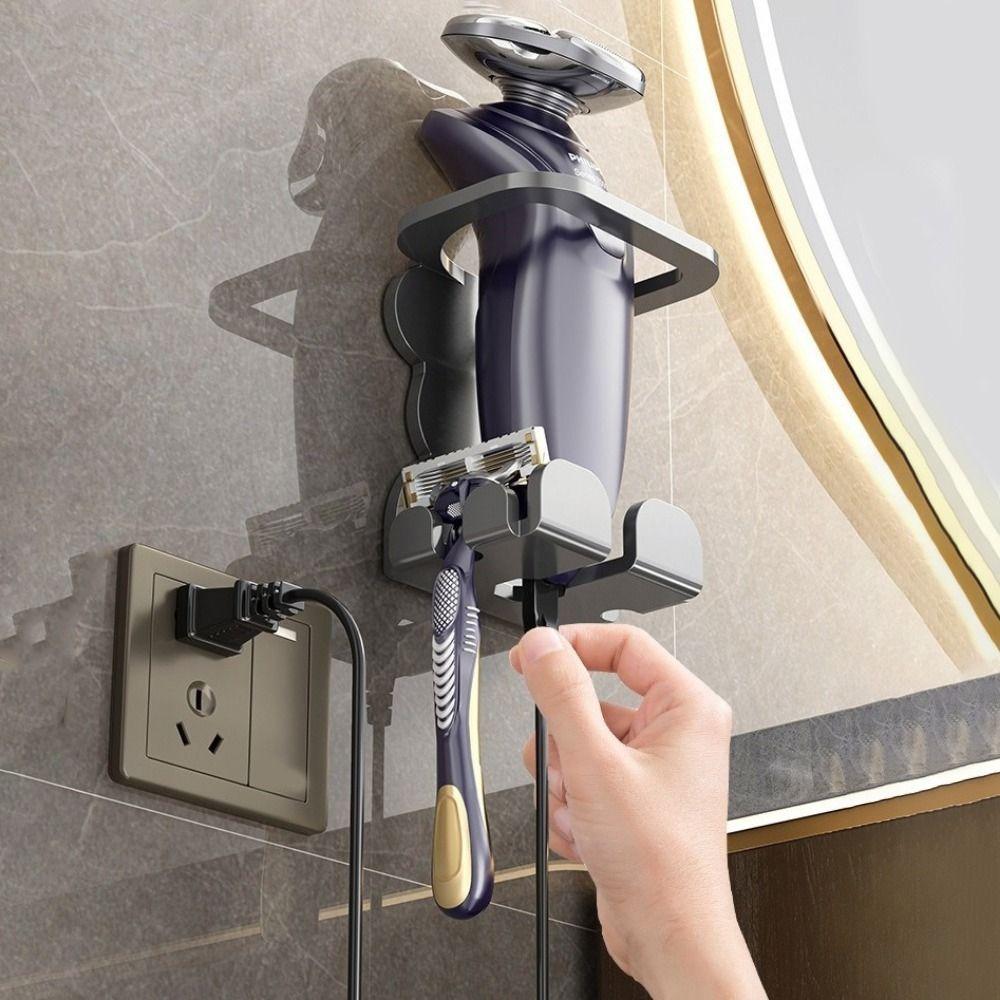 2PCS Carbon Steel beard grooming Holder Wall Mounted Space Saving Electric Shaver Storage Rack Punch Free Shaver Display Stand