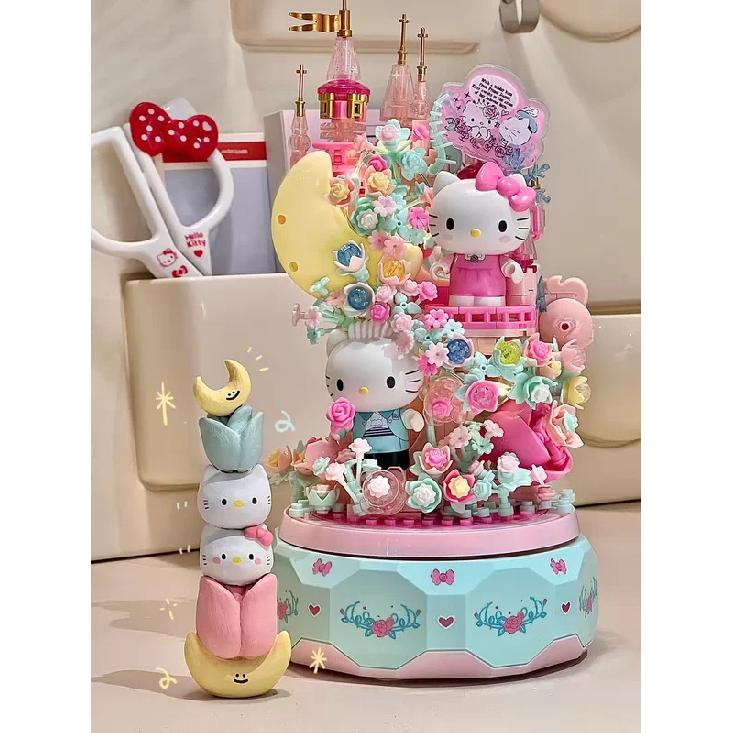 Санрио Хелло Китти Little Twin Stars Музыкальная шкатулка Строительные блоки Слепой бокс Украшения Игрушки для самостоятельной сборки Лунное общество Подарки на день рождения