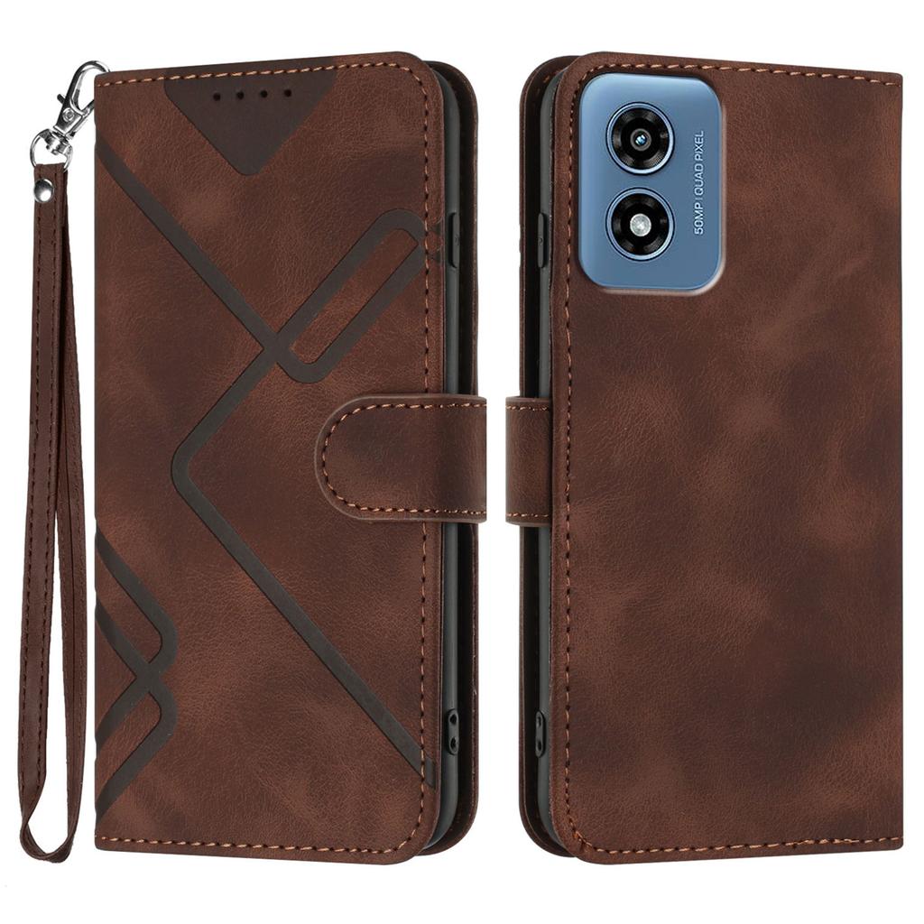 For Motorola Moto G Play (2024) 4G Wallet Case Line Imprinted PU Leather Phone Cover with Strap