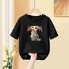 Flower letter combination personalized print summer casual children's black fashionable Polyester short sleeved T-shirt top