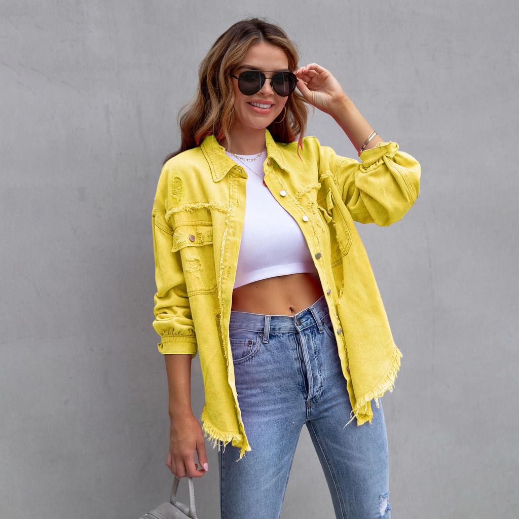 Весна Осень Женская Джинсовая Куртка С Необработанными Краями Женская Рубашка Стиль Повседневный Верхняя Одежда Женское Пальто