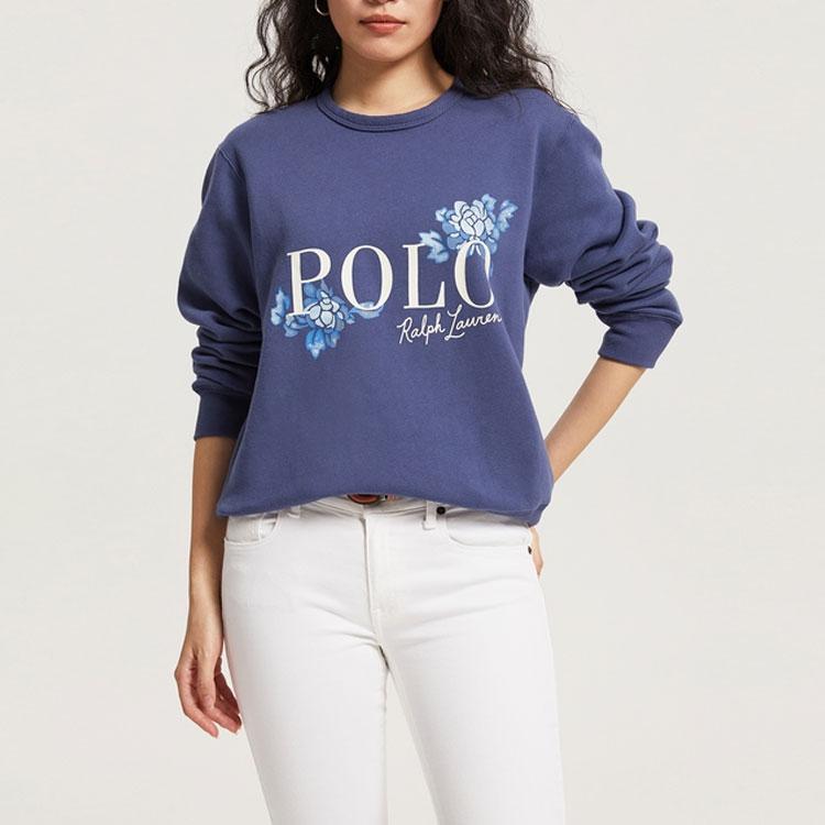 Polo Ralph Lauren Свитшот женский повседневный с круглым вырезом и цветочным принтом в виде букв, темно-синий, WMPOKNINFB20191-410