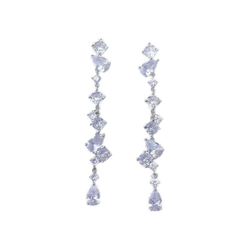 Серьги-гвоздики из серебра S925 с нерегулярными цирконами и кисточками, позолоченные, европейская мода, высококачественные