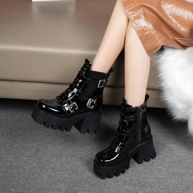 Женские короткие ботильоны на высоком каблуке, новые водонепроницаемые ботильоны на толстом каблуке, большого размера, на толстой подошве, в римском стиле, осень-зима