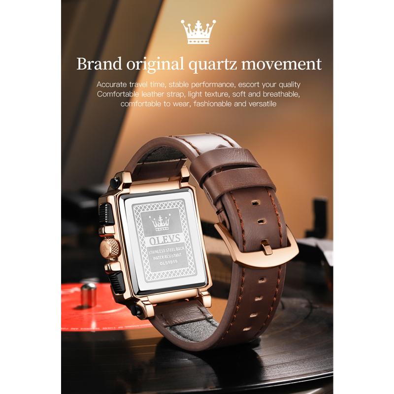 OLEVS 9919 Квадратные многофункциональные спортивные кварцевые настольные светящиеся мужские часы с подарочной коробкой