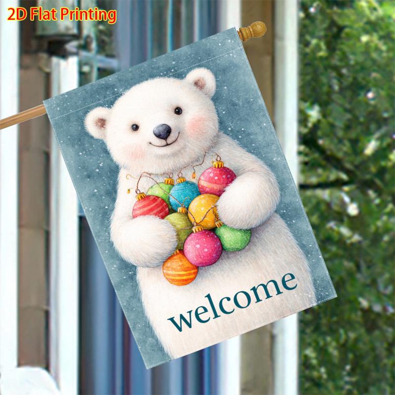 One Piece of Winter-Themed Christmas Garden Flag Featuring Polar Bears And Snowflakes, Measuring 28 by 101.6 cm, Designed for Outdoor And Lawn Decorat