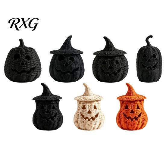 Festive Pumpkin Decoration Halloween Spooky Storage Box, Resin Jack-O-Lantern Tealight Decor Holder, Hollow Tabletop for Party Ornament