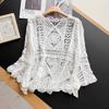 T-Shirt Women Knitting Lace Vest O-Neck Hollow Summer Style Long Sleeve Basic White Tops Tees Loose Clothing Bei