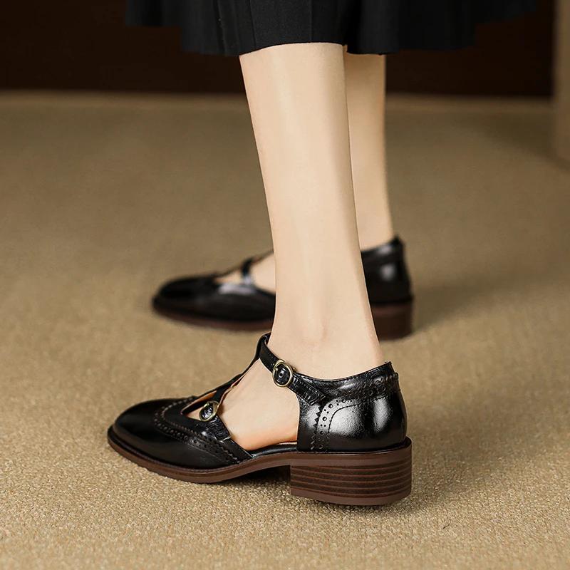 Модные Новые Весенние 2025 Туфли Мэри Джейн из Натуральной Кожи на Низком Каблуке Женские Туфли Ретро с Круглым Носком для Женщин Туфли-Лодочки на Блочном Каблуке ретро Женская Обувь