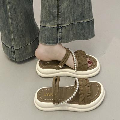 Китайские модные тапочки-двойки летние толстоподошвенные нескользящие уличные сандалии с мягкой подошвой и юбкой римские крутые тапочки