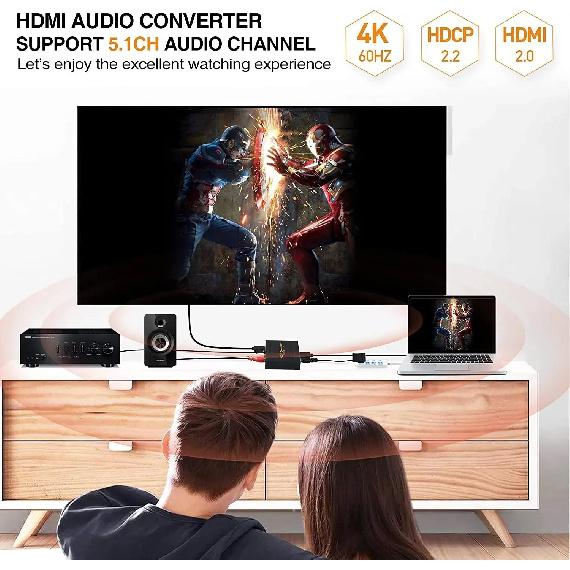 HDMI-Compatible Audio Extractor Converter HD+ Audio ( SPDIF + RCA L/R Stereo ) for Fire Stick Xbox PS5 Support 3D HDCP2.2 18Gpbs 5