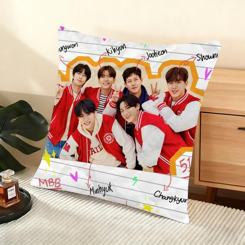 Подушка с принтом K-POP группы Monsta X, шелковистая коротковорсовая, для дивана, с потайной молнией, элемент домашнего декора
