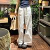 Women's White Wide-Leg Pants - Spring/Autumn 2025, Loose Cotton-Linen Denim, Floor-Length Casual Style
