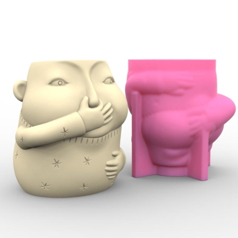 Cute Funny Boy Flower Silicone Molds Pen Holder Epoxy Resin Mold Succulent Planter Making Tool for Crafts