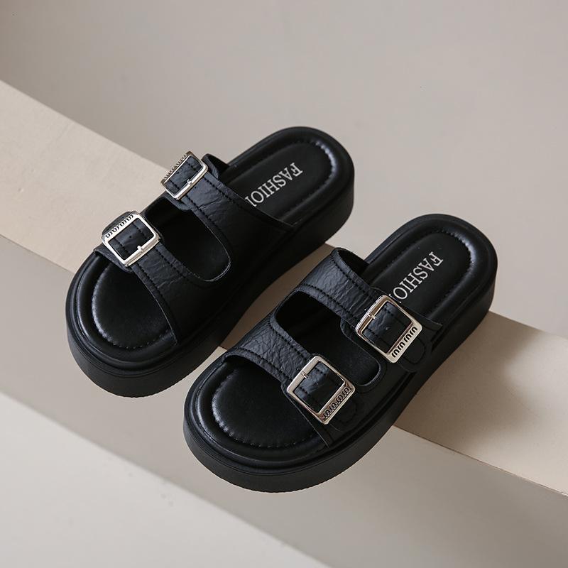 Шлепанцы женские летние 2025 новые ретро стиль надпись повседневные толстая подошва пляжные крутые шлепанцы женские