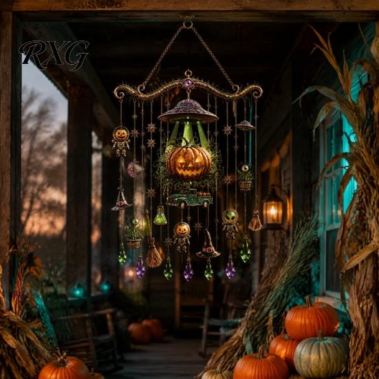 UFO Pumpkin Decor Halloween Wind Chimes, Acrylic Spooky Sun Catcher for Window Garden Yard, Gothic Festive Home Accessories Hanging Pendants