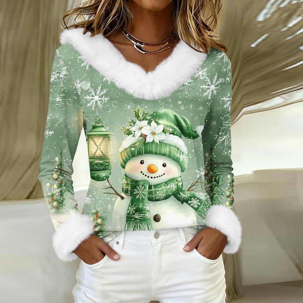 Рубашки с длинным рукавом для женщин Милые топы Рождественские принты Футболки Блузки Повседневные топы больших размеров Базовые топы Пуловеры