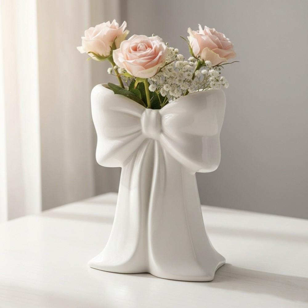 Handcrafted Ceramic Bow Vase Pink Coquette Ceramic Plant Pot Elegant Ceramic Vase Home Interior