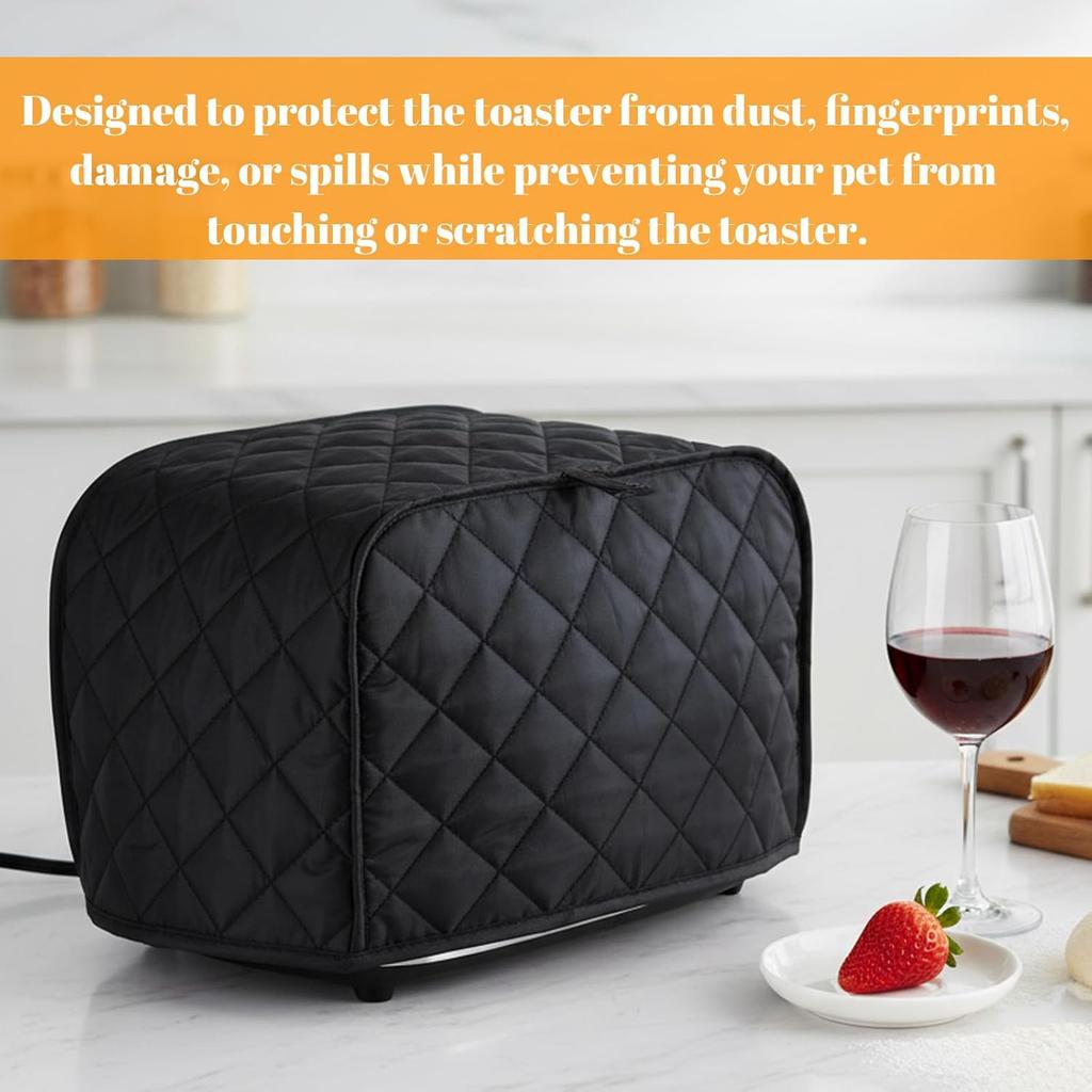Чехол для тостера на 2 ломтика, Черные чехлы для тостера, Стеганые хлопковые чехлы для тостеров 2 ломтика с широкими слотами, Моющийся кухонный чехол для тостеров и мелкой кухонной техники