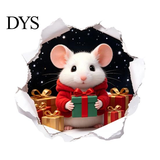 Милое Животное Настенное Искусство 3D Иллюзия Дыры Рождественская Мышь Наклейка, Отклей И Наклей Водонепроницаемый ПВХ Праздничная Атмосфера Покрытия Наклейка для Оконного Стекла,