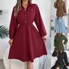 Women's Fall Dresses Casual Button Lapel Shirt Dress Long Sleeve Tie Waist Midi Dresses