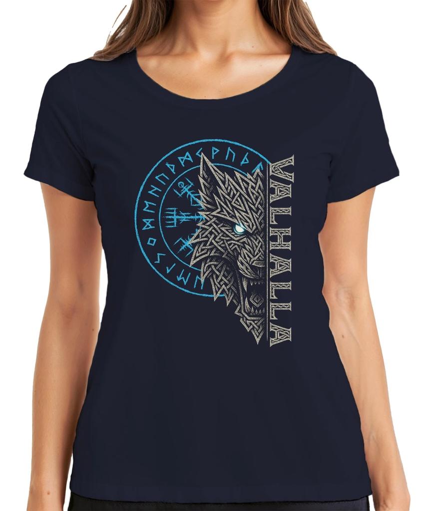 Wikinger Wolf Vegvisir Runenkompass Valhalla nordische Mythologie Damen T-Shirt