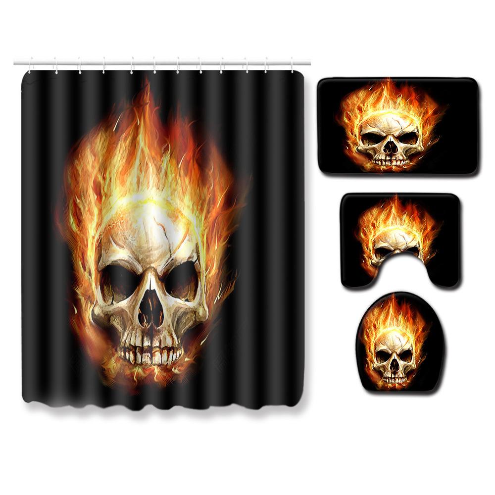 Триллер Череп Занавеска для душа Коврик для пола Комбинация Набор из четырех предметов Ванная Туалет Ковер Коврик для ног