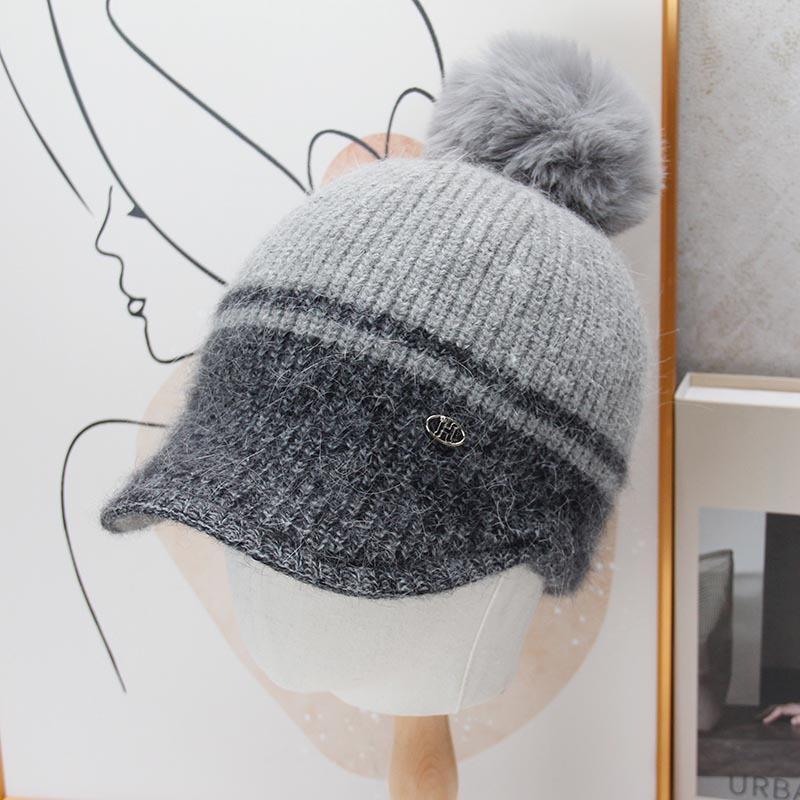 Women S Knitted Baseball Cap With Pom Pom Warm Ear Flaps Autumn Winter
