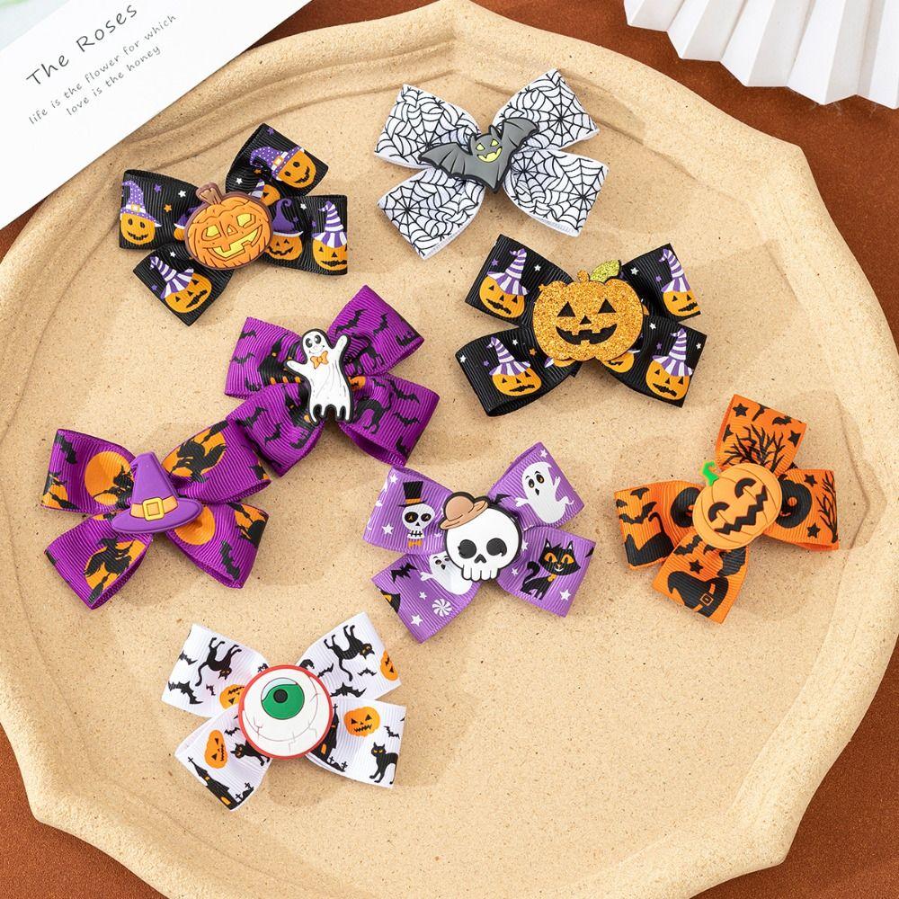 Funny Halloween Bow Hair Clip Eyeball Bat Duckbill Clip Fashion Pumpkin Hairpin  Party